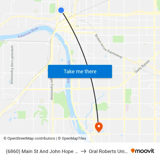 (6860) Main St And John Hope Franklin Bl to Oral Roberts University map