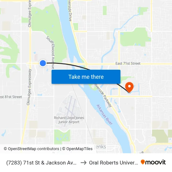 (7283) 71st St & Jackson Ave Wb to Oral Roberts University map