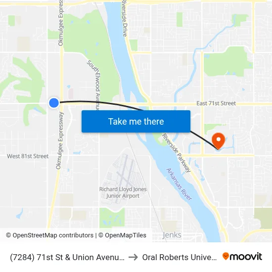 (7284) 71st St & Union Avenue Wb to Oral Roberts University map