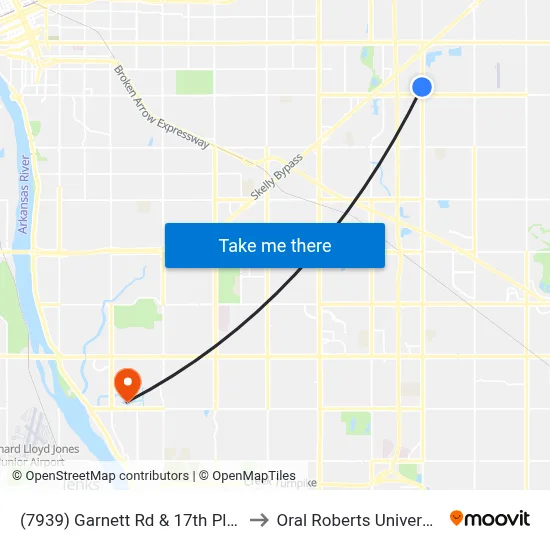 (7939) Garnett Rd & 17th Pl Sb to Oral Roberts University map