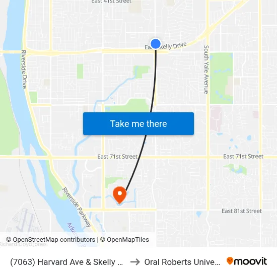 (7063) Harvard Ave & Skelly Dr Nb to Oral Roberts University map