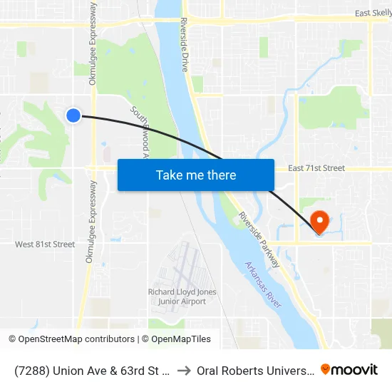 (7288) Union Ave & 63rd St Nb to Oral Roberts University map