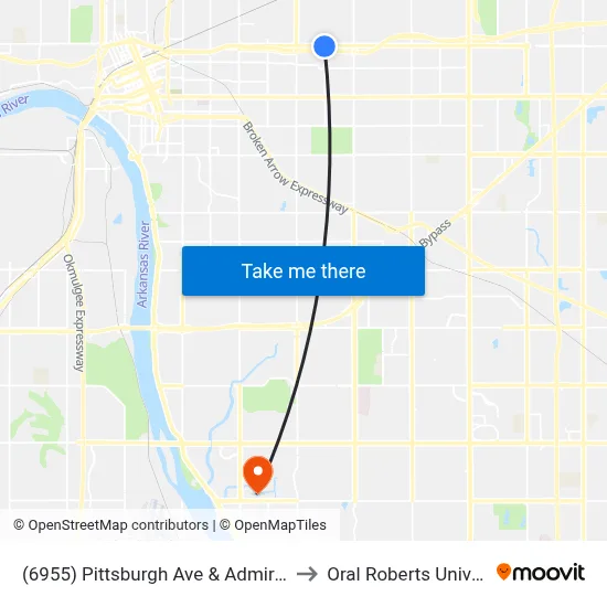 (6955) Pittsburgh Ave & Admiral Pl Sb to Oral Roberts University map