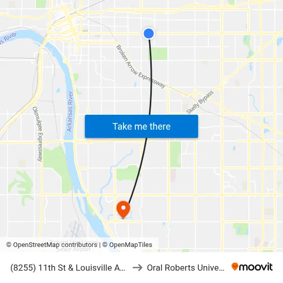(8255) 11th St & Louisville Ave Eb to Oral Roberts University map