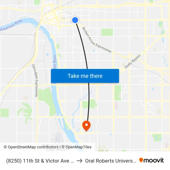 (8250) 11th St & Victor Ave Eb to Oral Roberts University map
