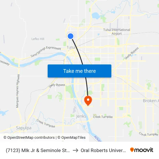 (7123) Mlk Jr & Seminole St Nb to Oral Roberts University map
