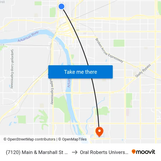 (7120) Main & Marshall St Nb to Oral Roberts University map