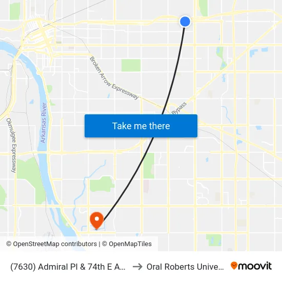(7630) Admiral Pl & 74th E Ave Eb to Oral Roberts University map