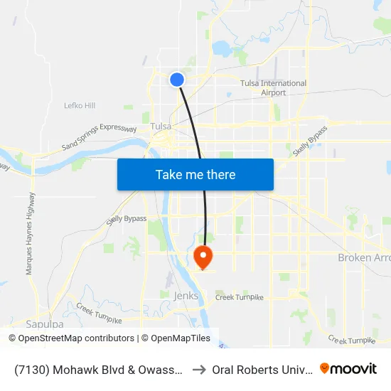 (7130) Mohawk Blvd & Owasso Ave Eb to Oral Roberts University map