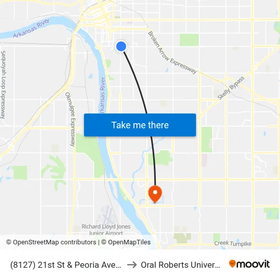 (8127) 21st St & Peoria Ave Eb to Oral Roberts University map
