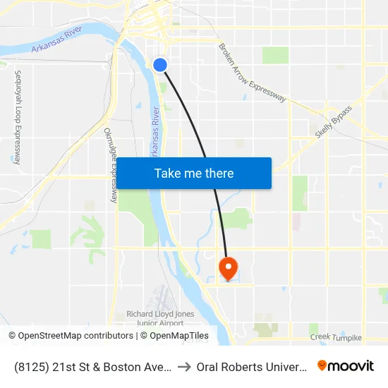 (8125) 21st St & Boston Ave Eb to Oral Roberts University map