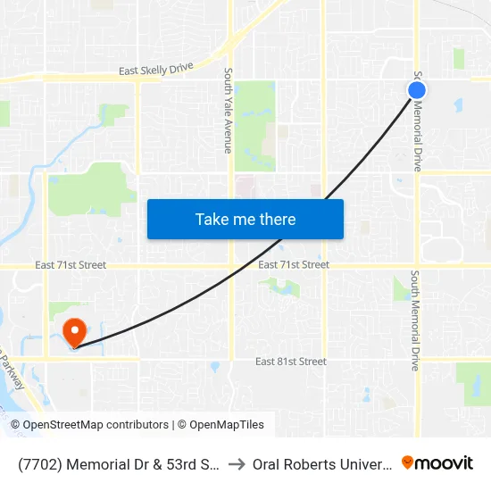 (7702) Memorial Dr & 53rd St Nb to Oral Roberts University map