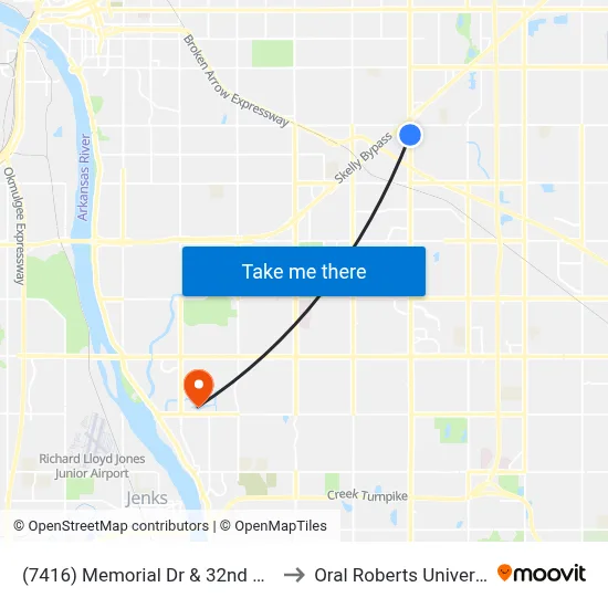 (7416) Memorial Dr & 32nd St Nb to Oral Roberts University map