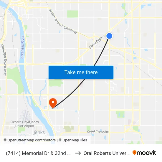 (7414) Memorial Dr & 32nd St Sb to Oral Roberts University map