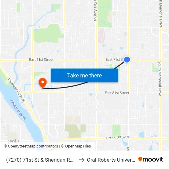 (7270) 71st St & Sheridan Rd Wb to Oral Roberts University map