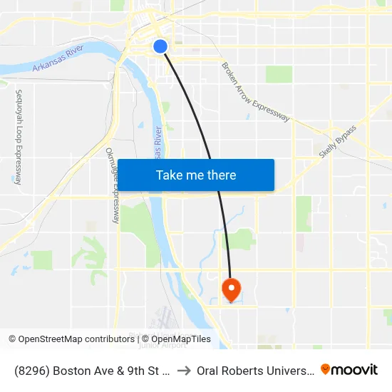(8296) Boston Ave & 9th St Nb to Oral Roberts University map