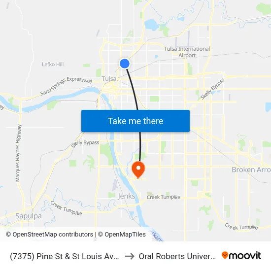 (7375) Pine St & St Louis Ave Eb to Oral Roberts University map