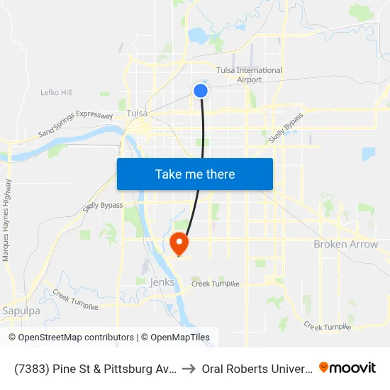 (7383) Pine St & Pittsburg Ave Eb to Oral Roberts University map