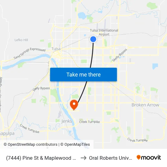 (7444) Pine St & Maplewood Ave Wb to Oral Roberts University map