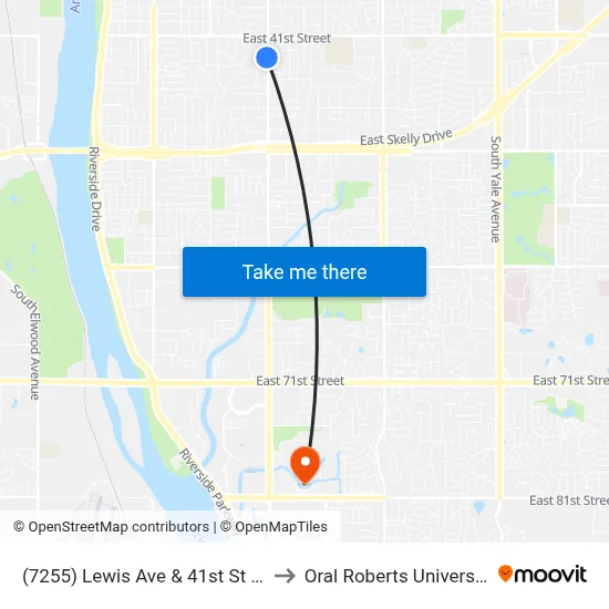 (7255) Lewis Ave & 41st St Sb to Oral Roberts University map