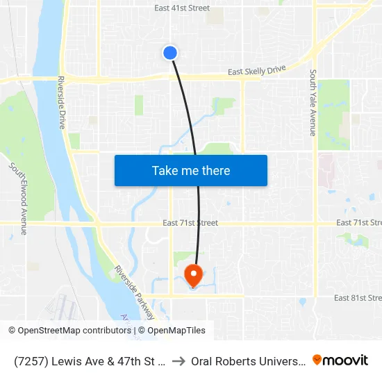 (7257) Lewis Ave & 47th St Sb to Oral Roberts University map