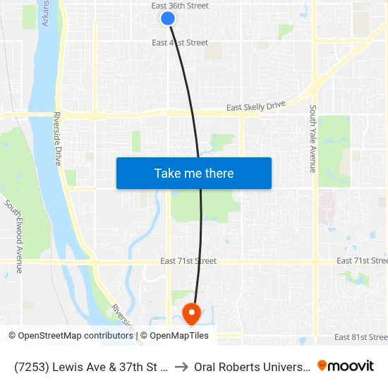 (7253) Lewis Ave & 37th St Sb to Oral Roberts University map