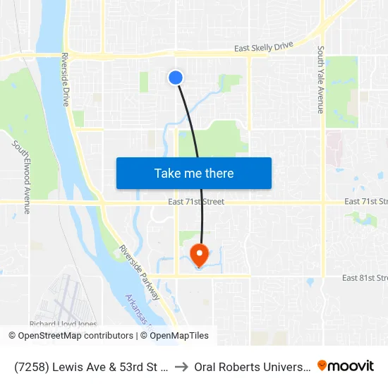 (7258) Lewis Ave & 53rd St Sb to Oral Roberts University map