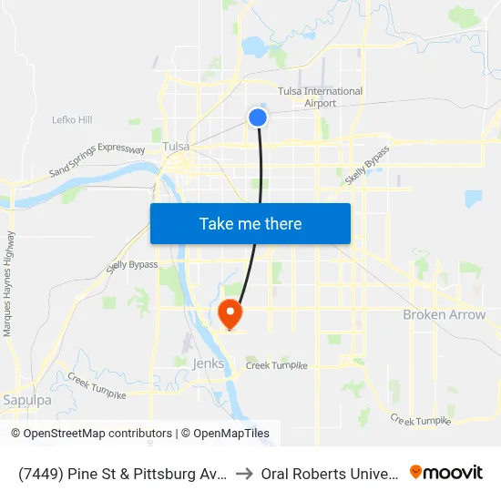 (7449) Pine St & Pittsburg Ave Wb to Oral Roberts University map
