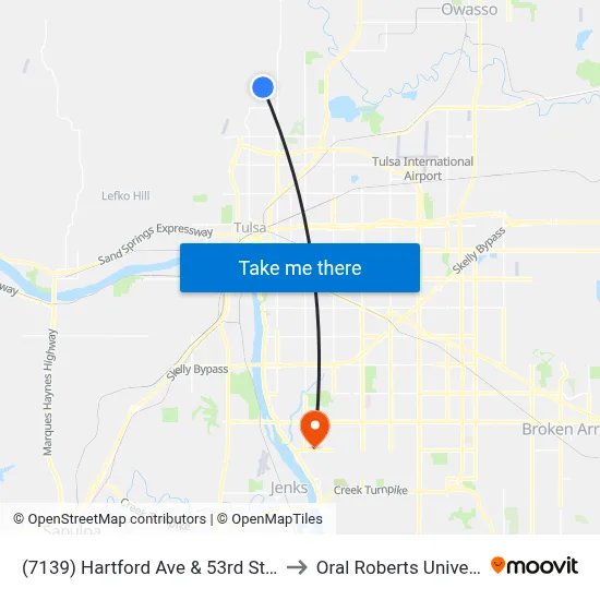 (7139) Hartford Ave & 53rd St N Nb to Oral Roberts University map
