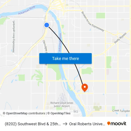 (8202) Southwest Blvd & 25th St Sb to Oral Roberts University map