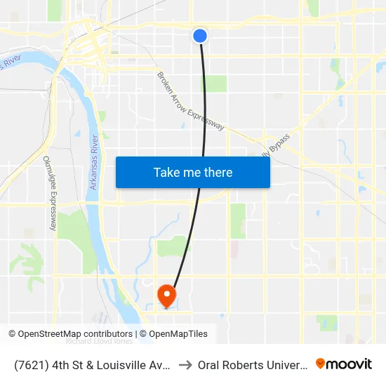 (7621) 4th St & Louisville Ave Eb to Oral Roberts University map