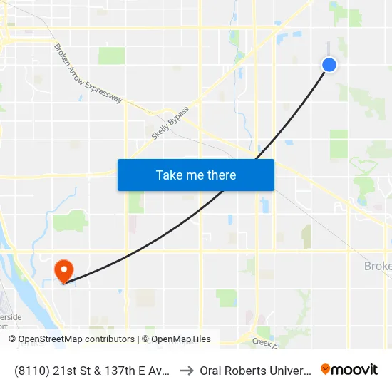 (8110) 21st St & 137th E Ave Eb to Oral Roberts University map