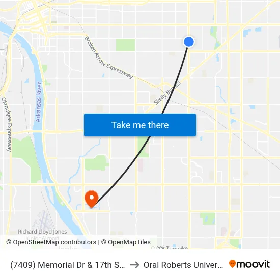 (7409) Memorial Dr & 17th St Sb to Oral Roberts University map