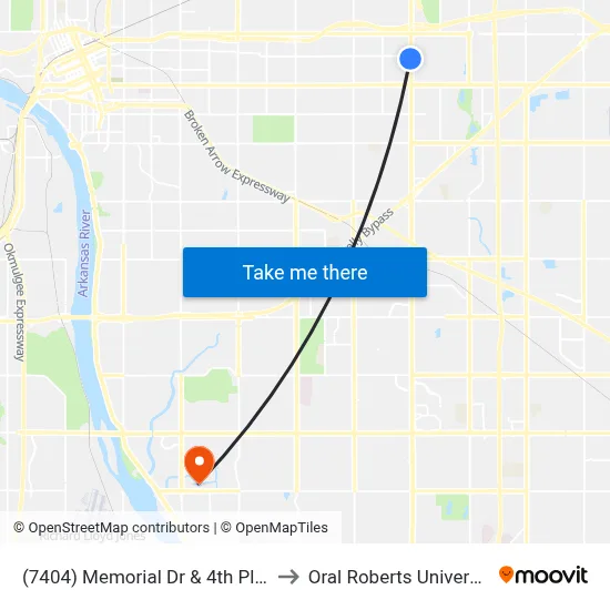 (7404) Memorial Dr & 4th Pl Sb to Oral Roberts University map