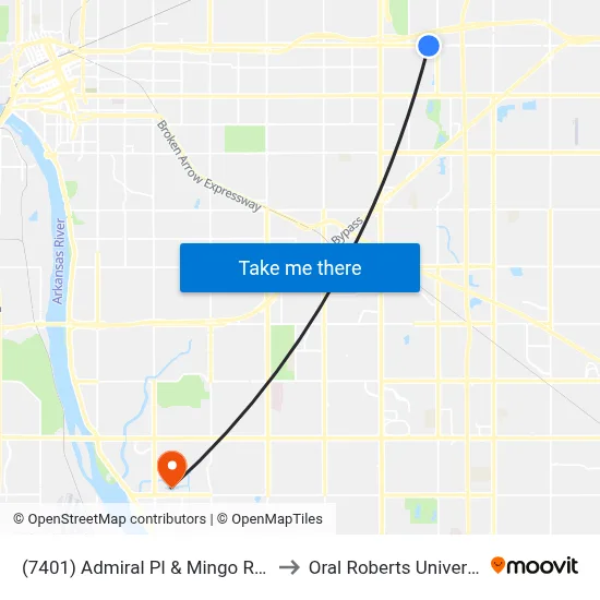 (7401) Admiral Pl & Mingo Rd Eb to Oral Roberts University map