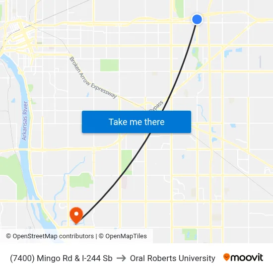 (7400) Mingo Rd & I-244 Sb to Oral Roberts University map