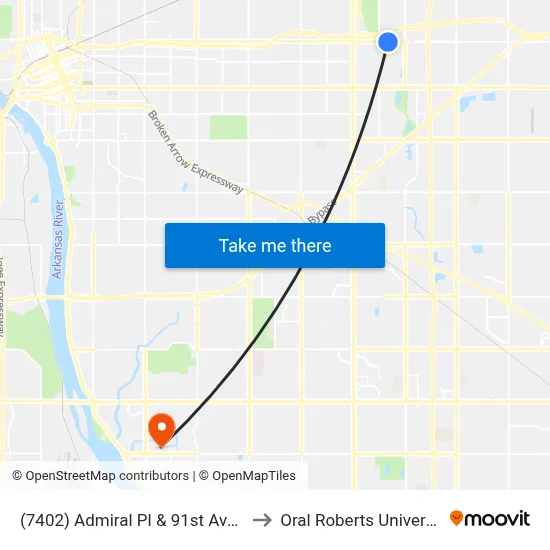 (7402) Admiral Pl & 91st Ave Eb to Oral Roberts University map