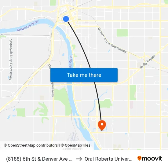 (8188) 6th St & Denver Ave Wb to Oral Roberts University map