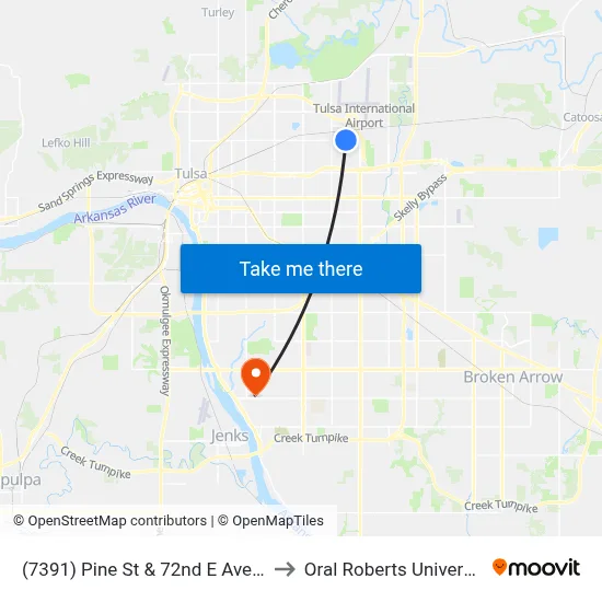 (7391) Pine St & 72nd E Ave Eb to Oral Roberts University map