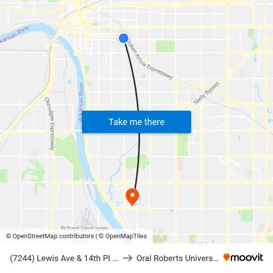(7244) Lewis Ave & 14th Pl Sb to Oral Roberts University map