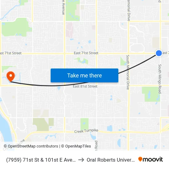 (7959) 71st St & 101st E Ave Wb to Oral Roberts University map