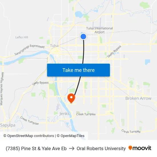 (7385) Pine St & Yale Ave Eb to Oral Roberts University map