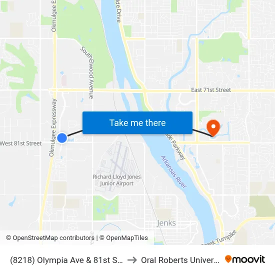 (8218) Olympia Ave & 81st St Sb to Oral Roberts University map