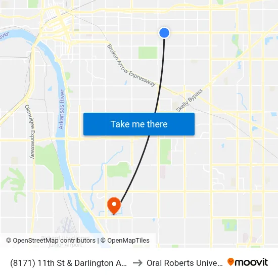 (8171) 11th St & Darlington Ave Wb to Oral Roberts University map
