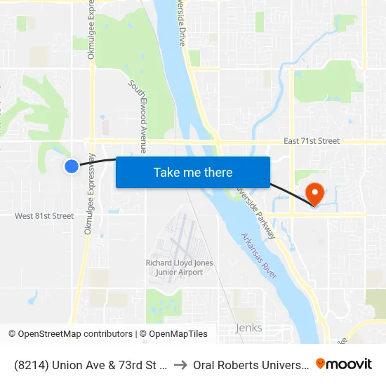 (8214) Union Ave & 73rd St Sb to Oral Roberts University map
