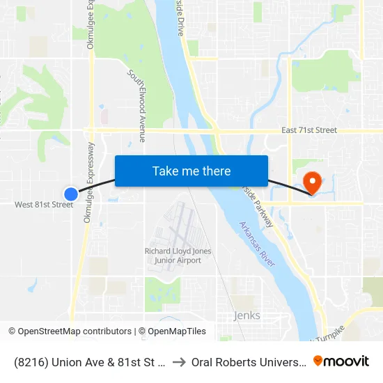 (8216) Union Ave & 81st St Sb to Oral Roberts University map