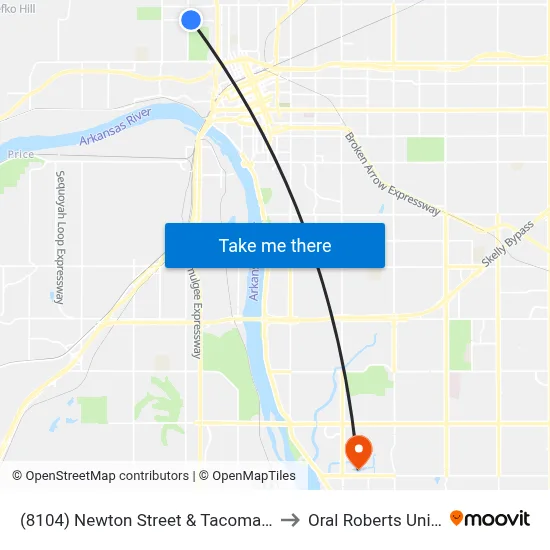 (8104) Newton Street & Tacoma Avenue Eb to Oral Roberts University map
