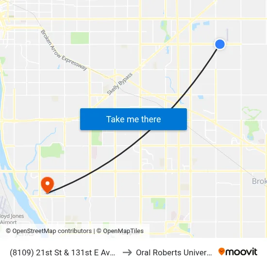 (8109) 21st St & 131st E Ave Eb to Oral Roberts University map