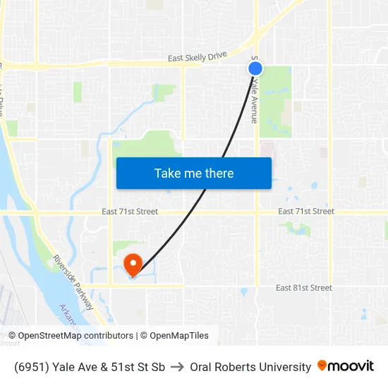 (6951) Yale Ave & 51st St Sb to Oral Roberts University map