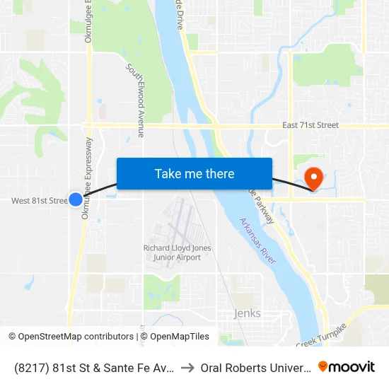 (8217) 81st St & Sante Fe Ave Sb to Oral Roberts University map
